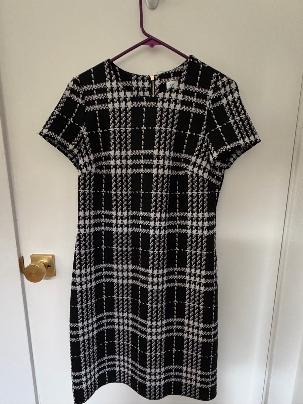 Calvin Klein Black and White Plaid Short Sleeve Sheath Dress